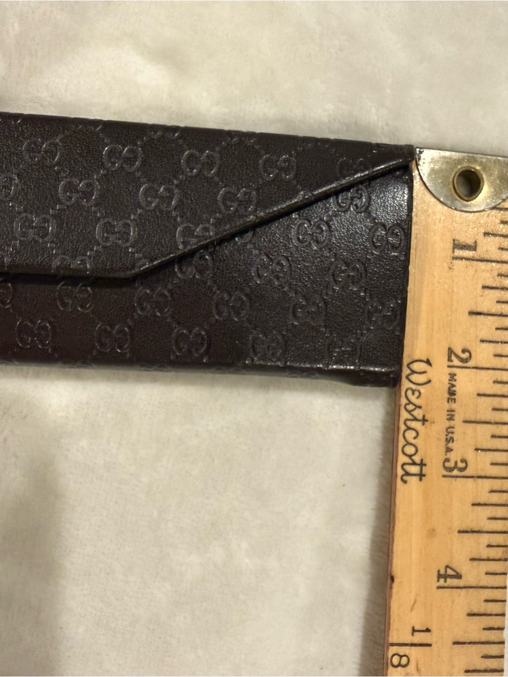 Gucci Sunglass Case Dark Brown Embossed GG Leather With Cleaning Cloth Authentic - Picture 7 of 8